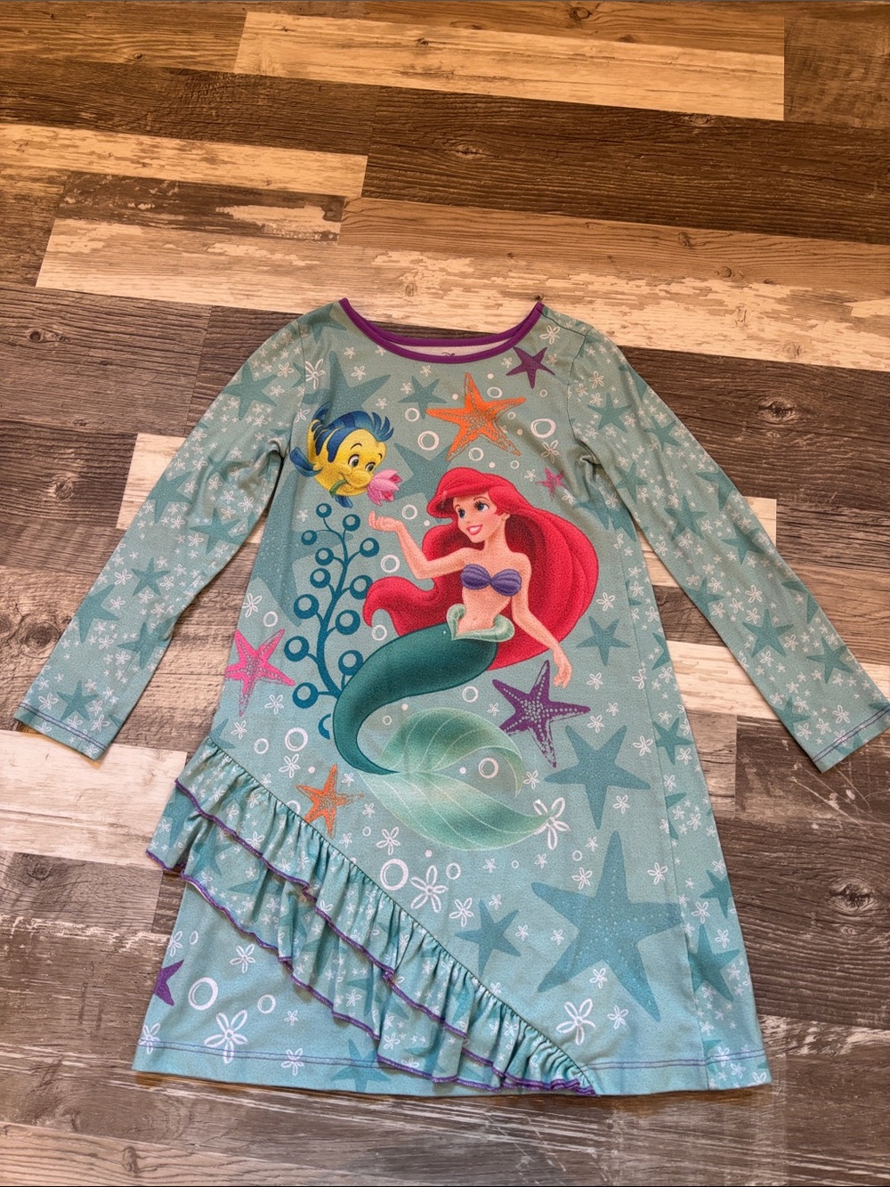 Disney Girls Aqua Ariel Long-Sleeve Nightgown with Ruffle